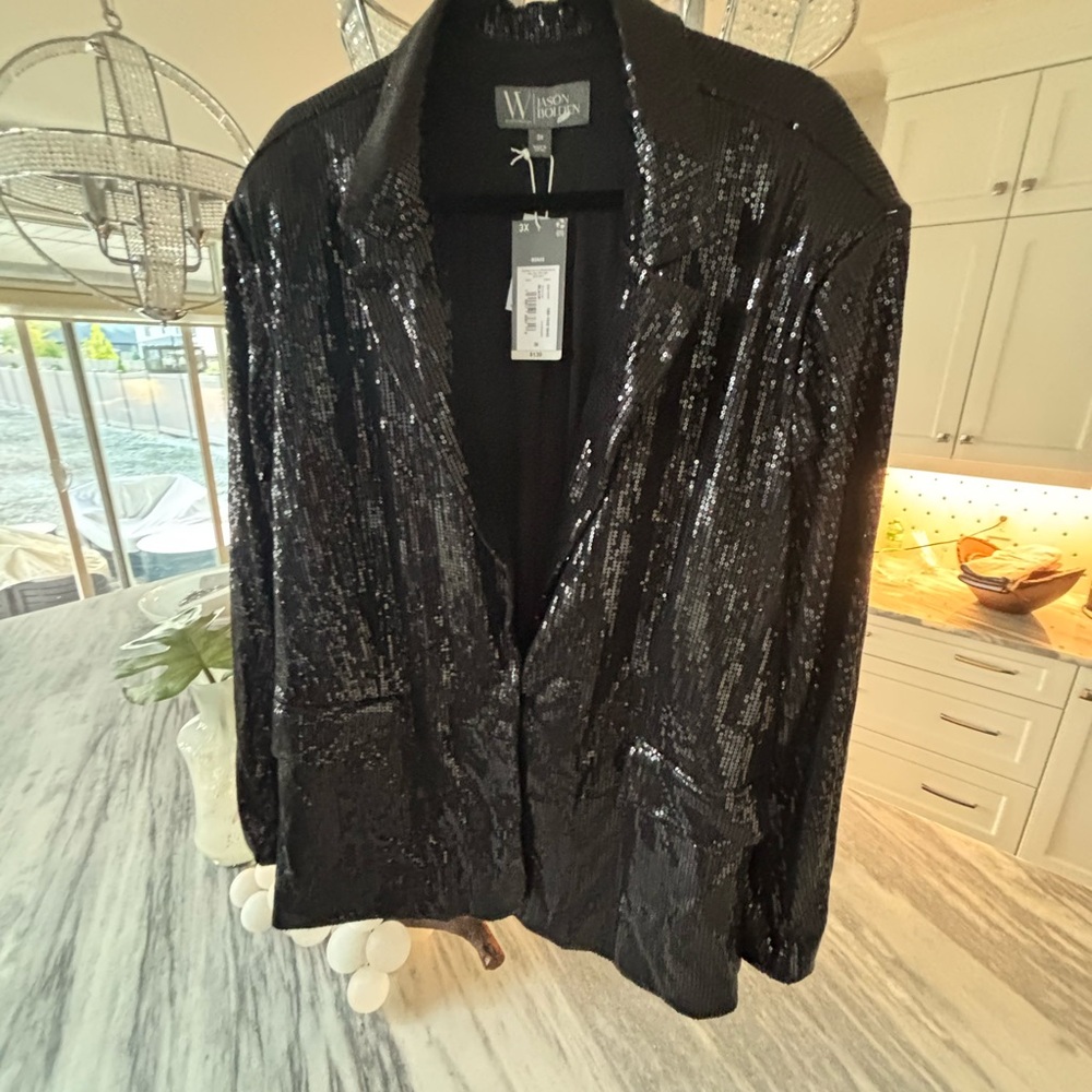 Worthington Black Sequin Blazer size 3X gala new years new with tags attached